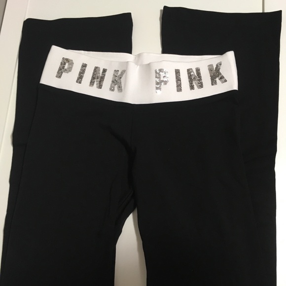 🆕VICTORIA’S SECRET PINK - BLACK BLING YOGA PANTS - S - NWT - Picture 8 of 12